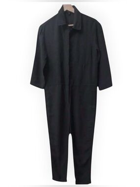 NWOT James Perse Black Linen Viscose Utility Coverall Jumpsuit Sz 1 Minimalist